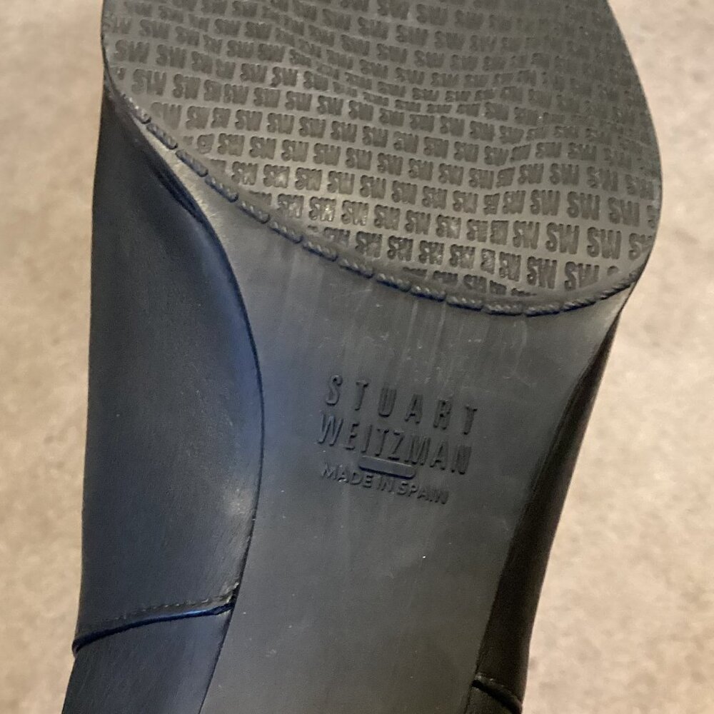 Stuart Weitzman Black Leather Ankle Boots with Gold Detail Heel, Booties Luxury - Picture 10 of 13